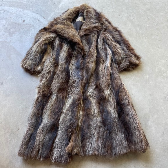 Nicholas Furs Jackets & Blazers - Nicholas Furs New Haven Vintage Raccoon Fur Coat Brown Grey Shawl Collar Lined